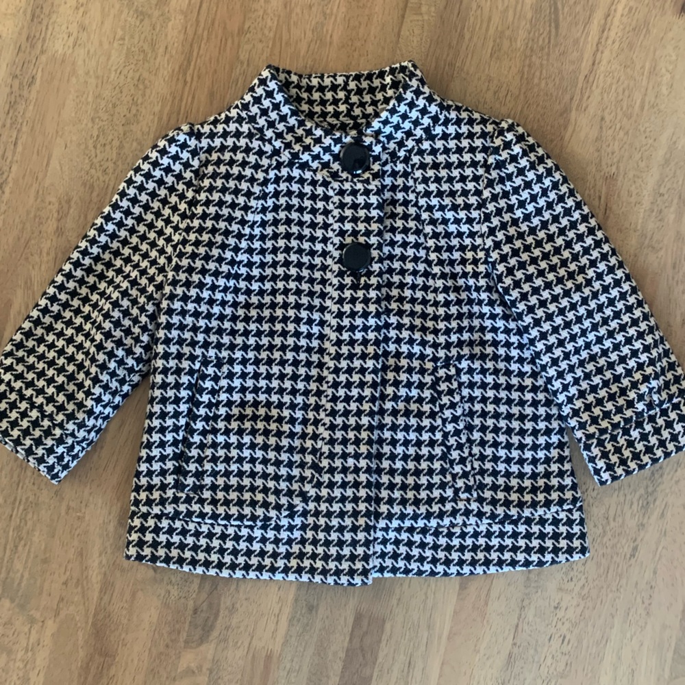 Vintage Crop Sleeve Houndstooth Coat
